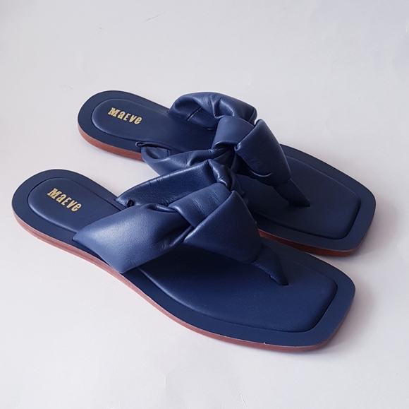 ANTHROPOLOGIE MAEVE Blue Leather Knotted Thong Sandals - Picture 2 of 11